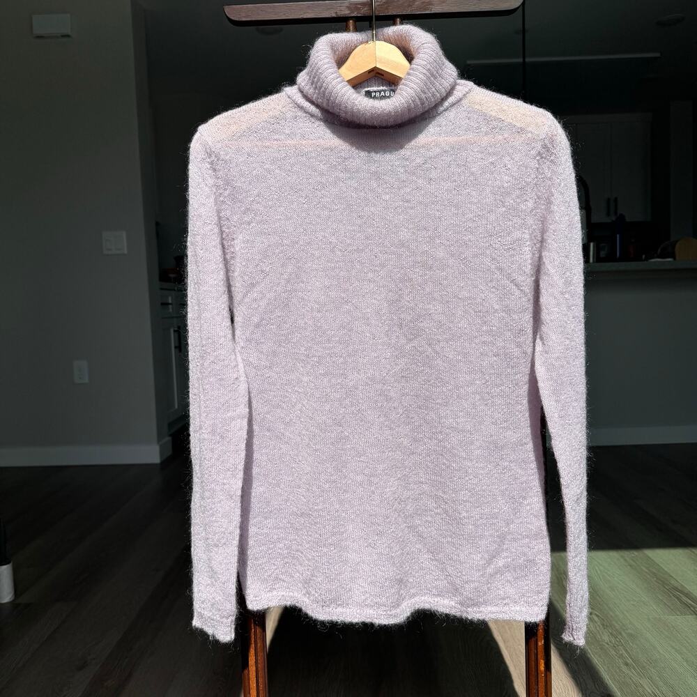 Prague Mohair Turtleneck Sweater XL Lavender Fuzzy Soft Knit Mohair Minimalist